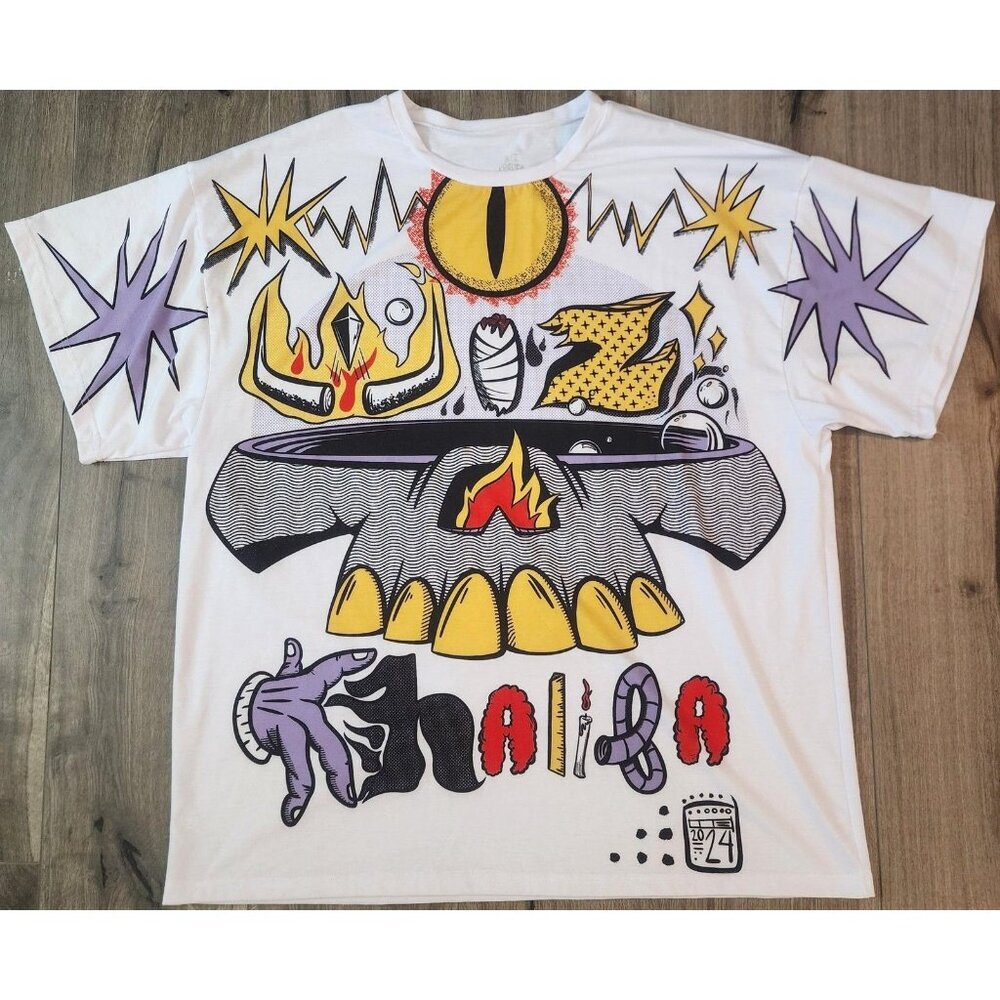 Wiz Khalifa Shirt Mens 2XL White Graphic Tee 2024 Artwork Rap Hip Hop Streetwear